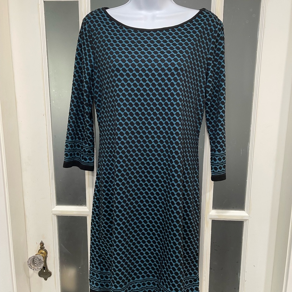 Sophie Max Teal and Black Patterned Long Sleeve Dress
